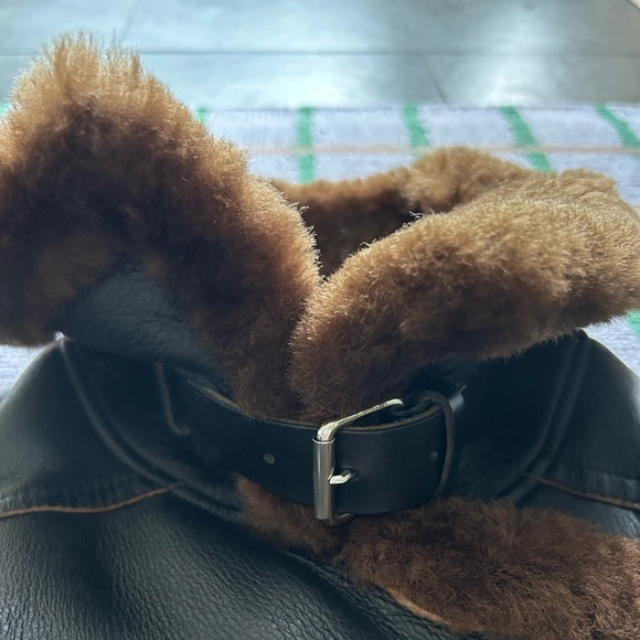 Acne Studios Velocite Women's Black Leather and Brown Shearling Jacket - Picture 9 of 13